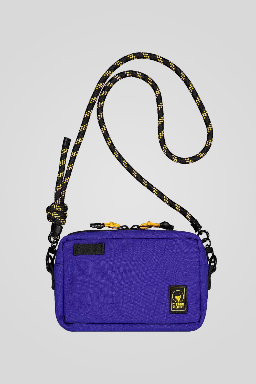 Marsupio blu elettrico a tracolla in canvas imbottito con doppia zip