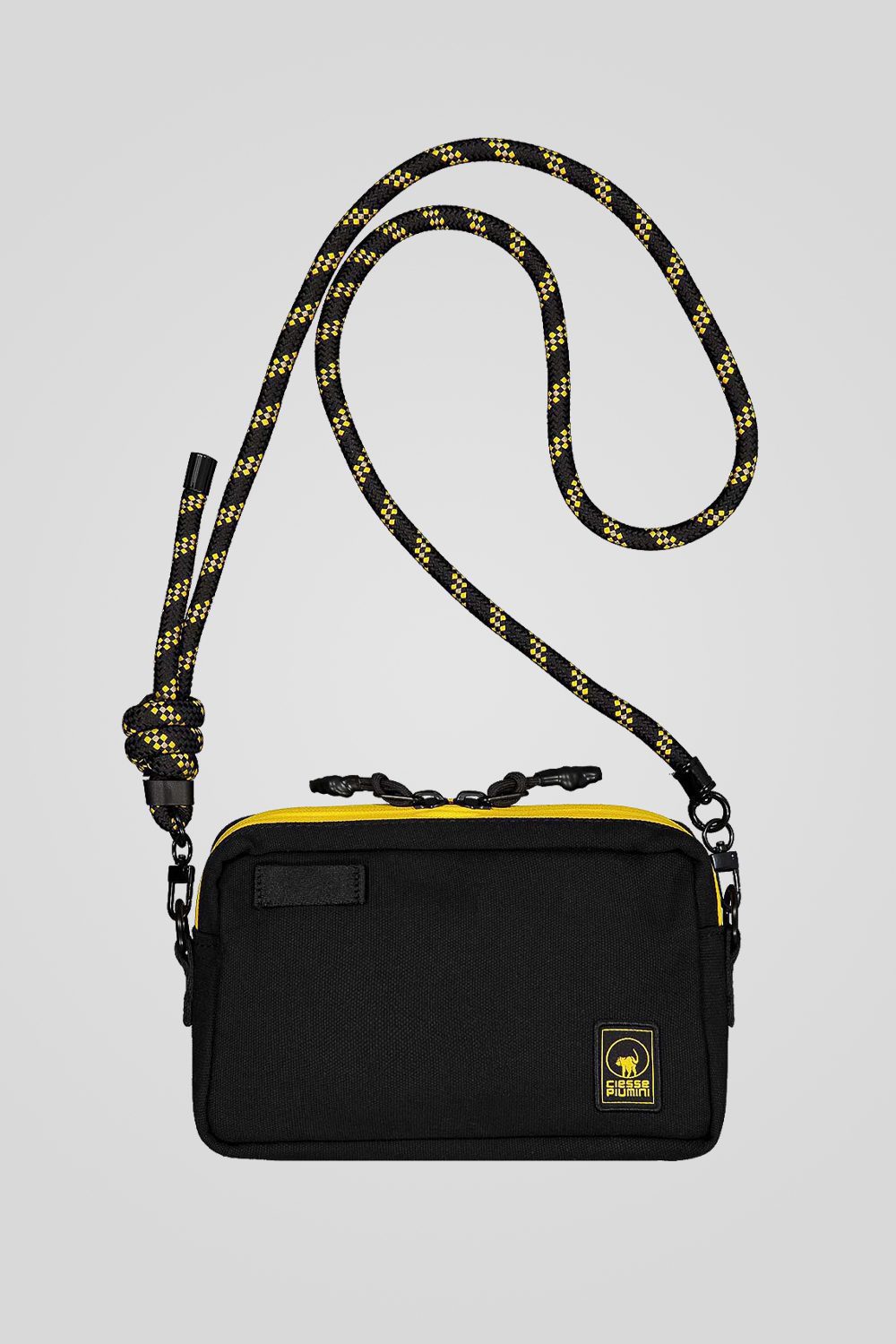 Marsupio nero a tracolla in canvas imbottito con doppia zip