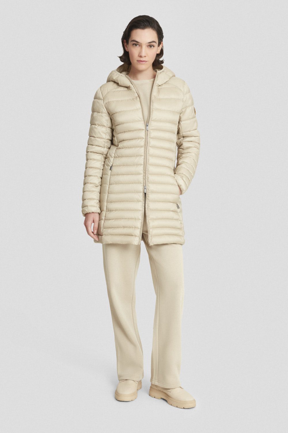 Piumino lungo beige trapuntato