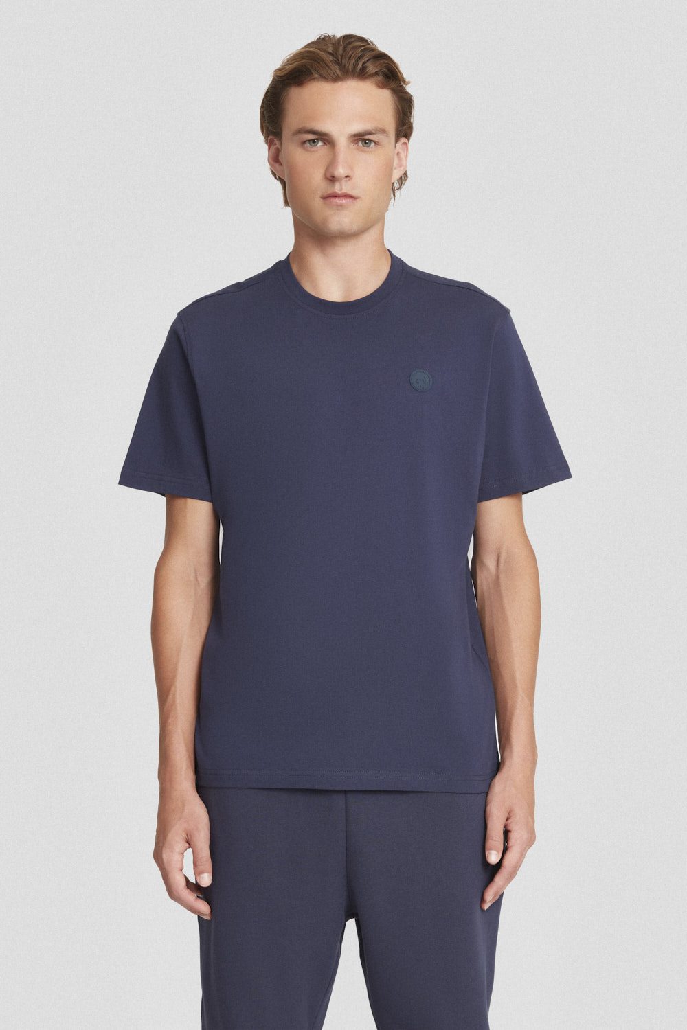 T-shirt  girocollo blu in cotone