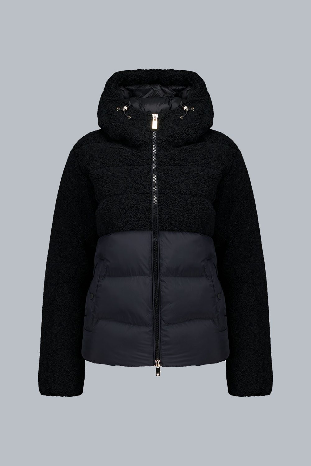 BONILLA - Piumino ibrido nero in teddy con cappuccio