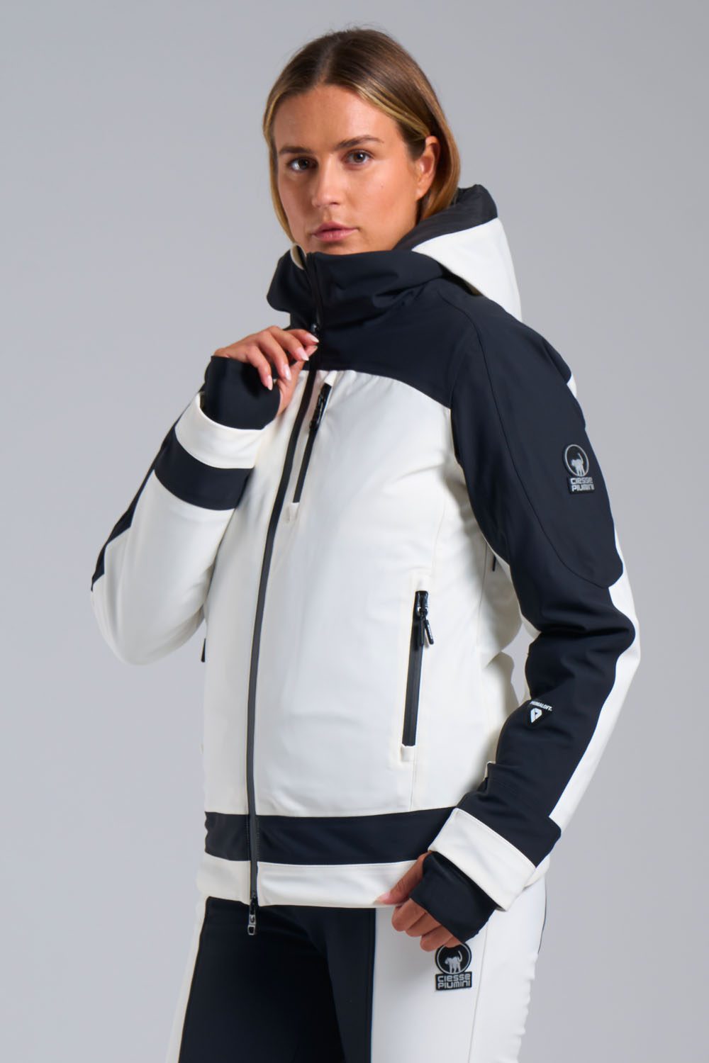 BLANCA - Giacca da sci bianca con cappuccio in softshell