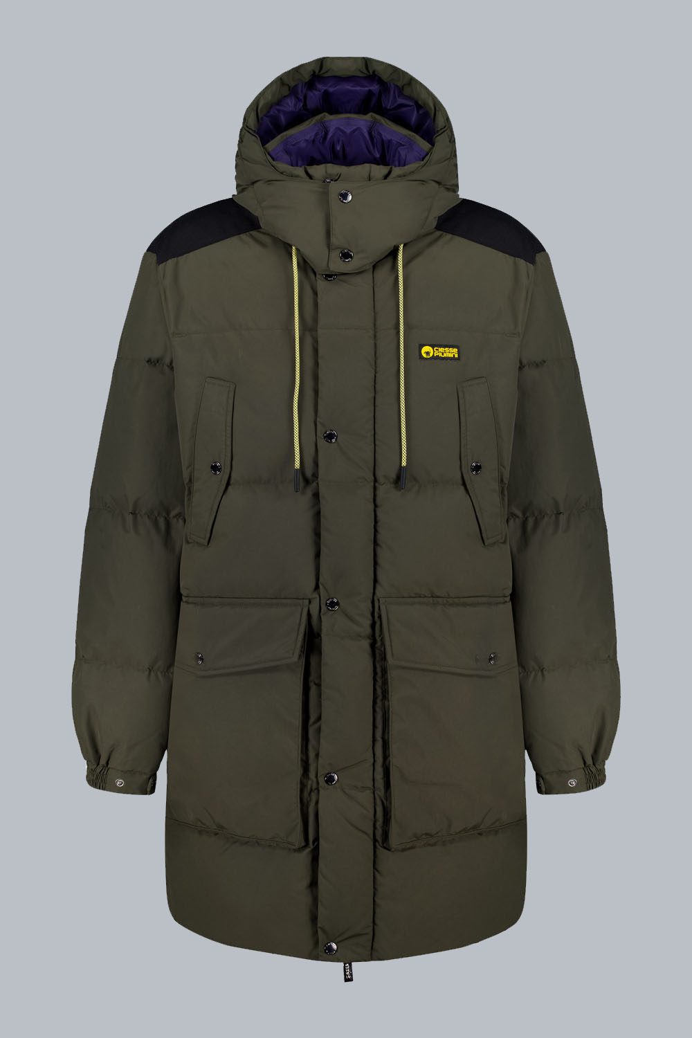 CANADA – PIUMINO UNISEX LUNGO VERDE MILITATARE 4 TASCHE CON CAPPUCCIO STACCABILE 100% RICICLATO