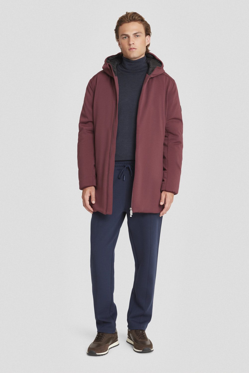 Giacca lunga mogano in softshell