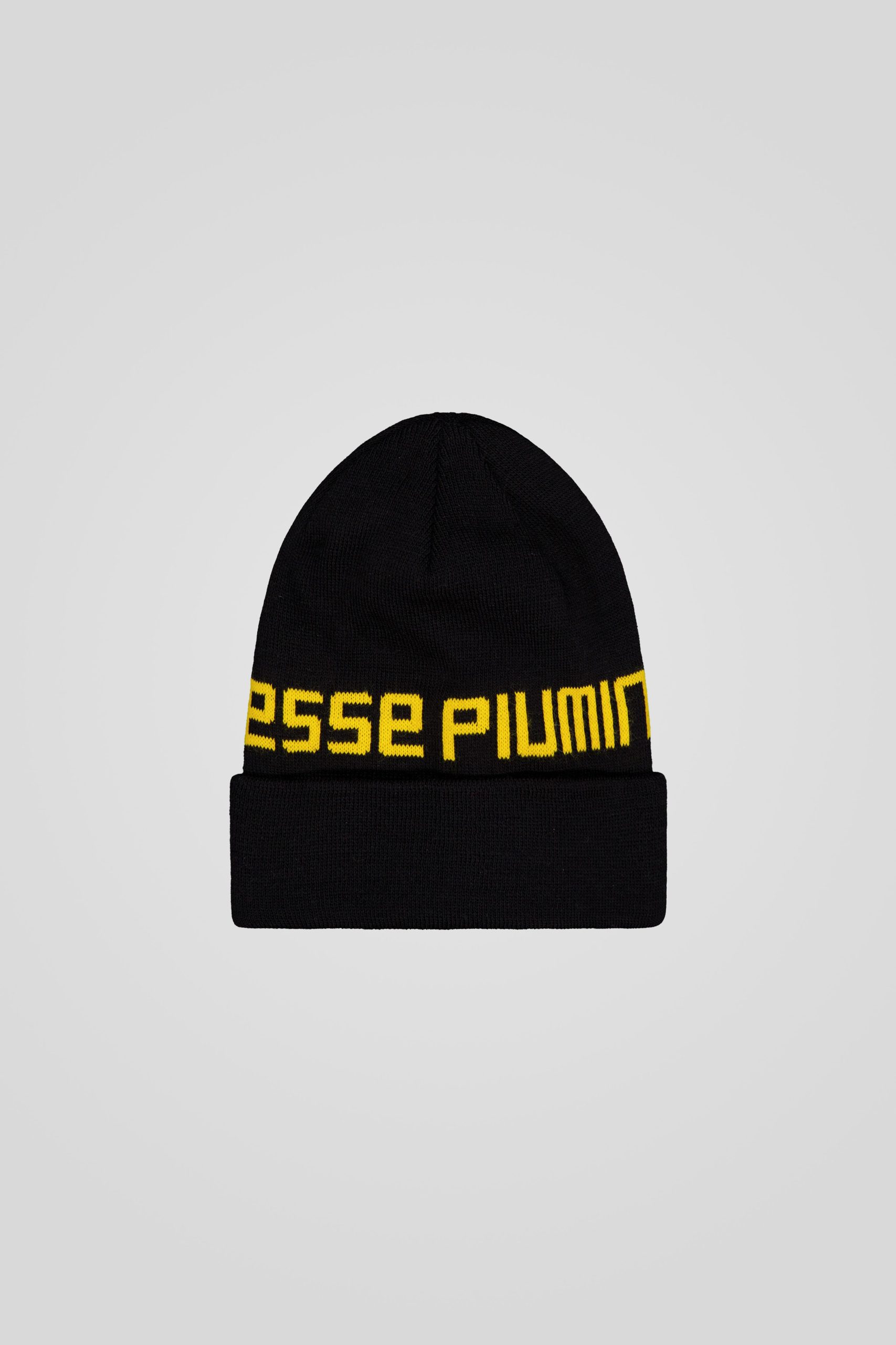 Berretto nero con risvolto e dettaglio jacquard unisex