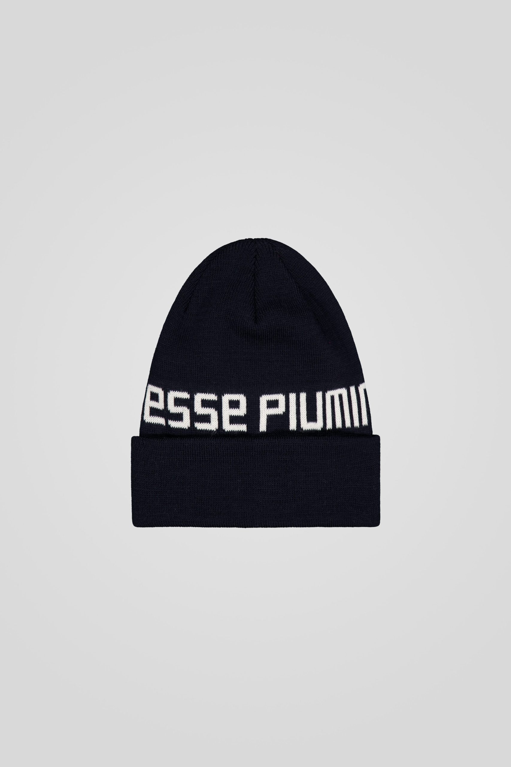 Berretto blu con risvolto e dettaglio jacquard unisex