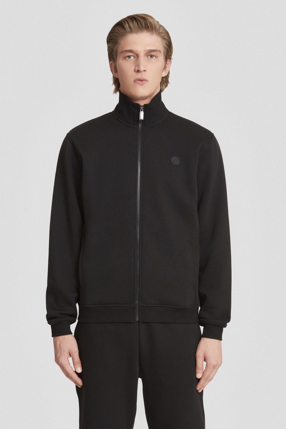 Felpa nera in cotone con zip