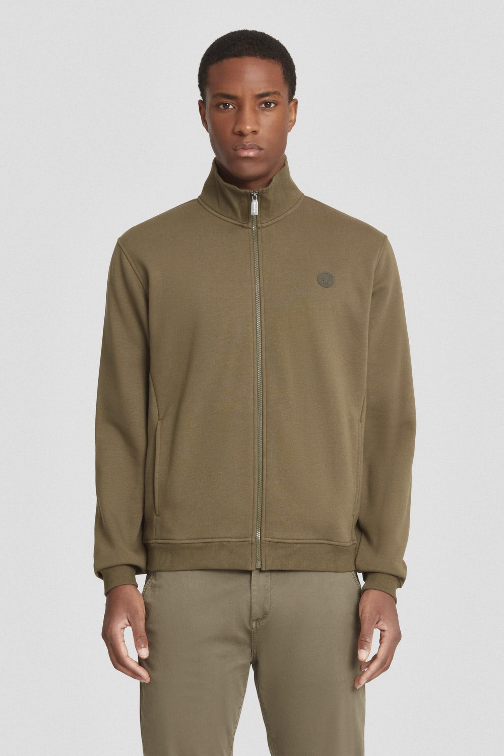 Felpa verde militare in cotone con zip