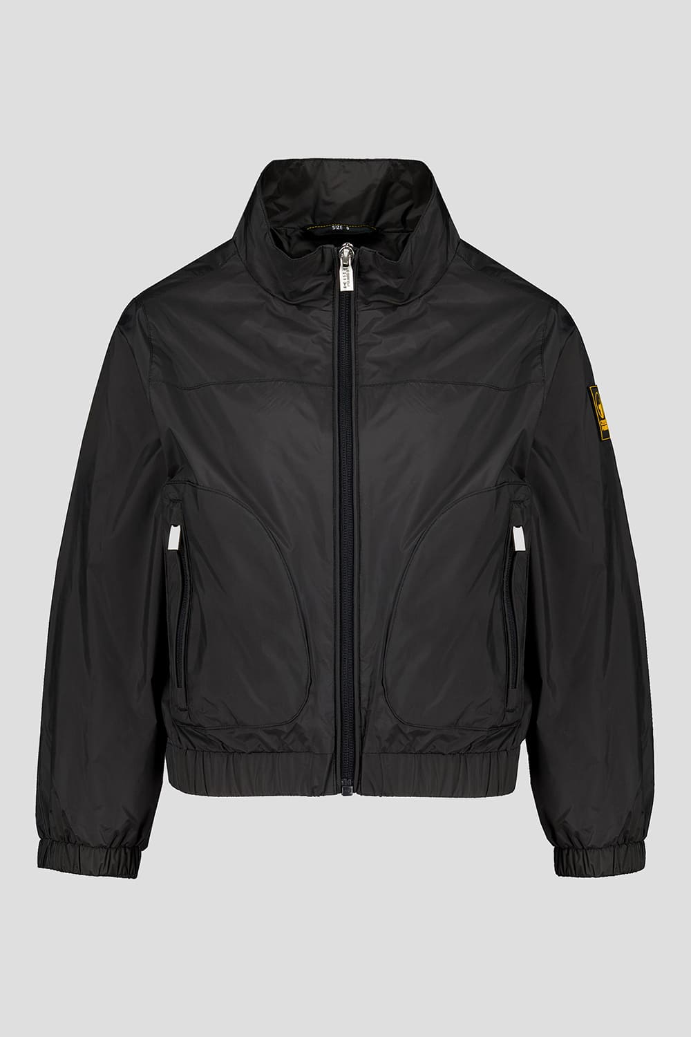 Giacca a vento lucida nera con cappuccio