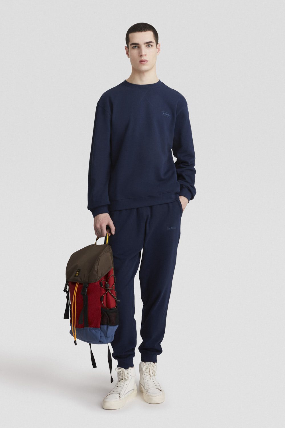 Felpa in cotone blu con girocollo