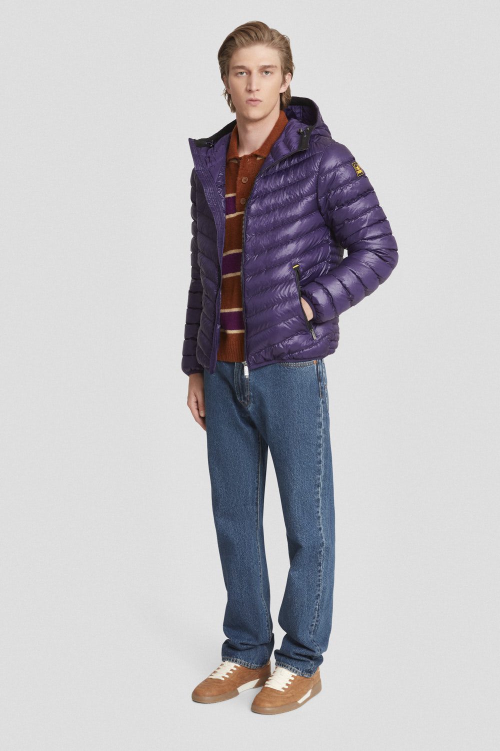 Piumino trapuntato viola con cappuccio