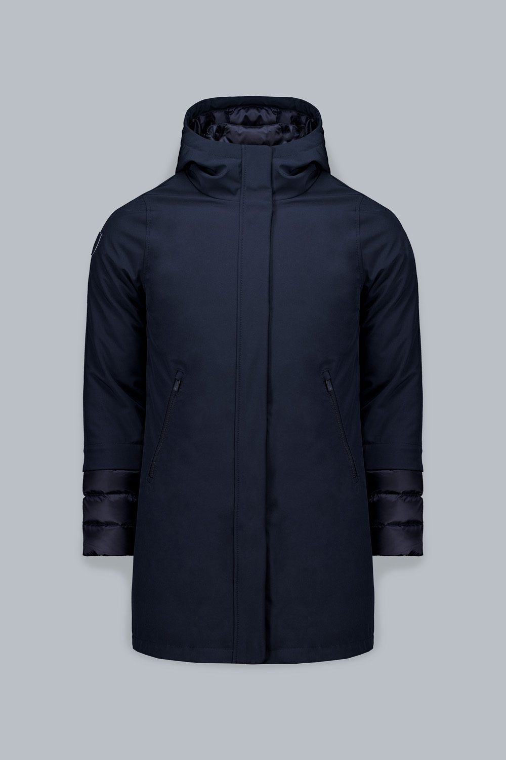 GINESTRA 2.0 – Giacca lunga blu in softshell con pettorina staccabile