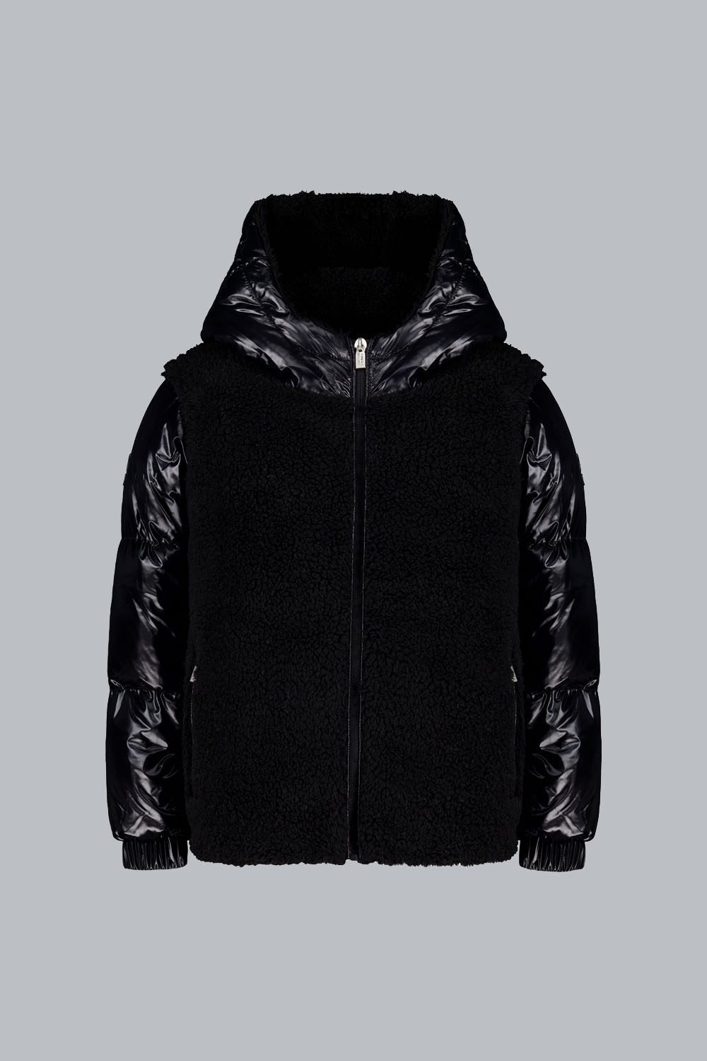 JONNEY - Piumino ibrido nero in teddy