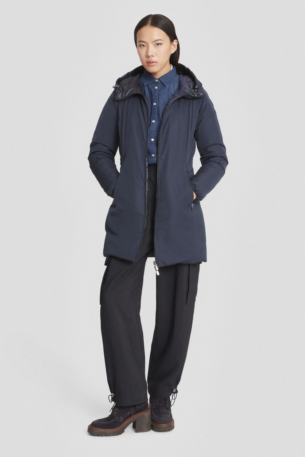 Piumino reversibile blu con cappuccio