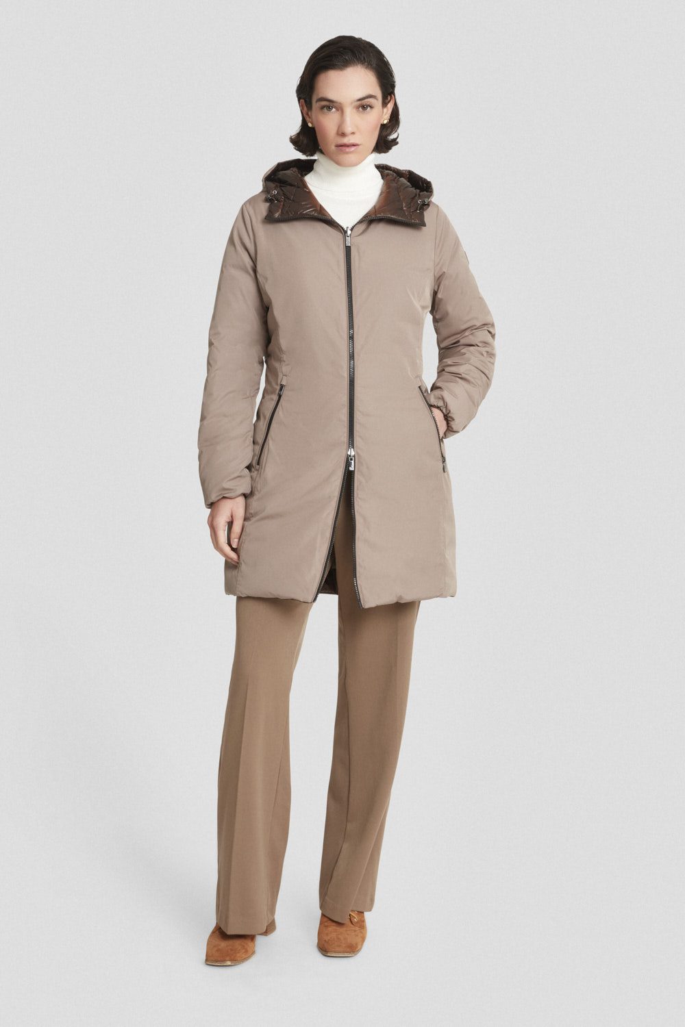 Piumino lungo marrone reversibile