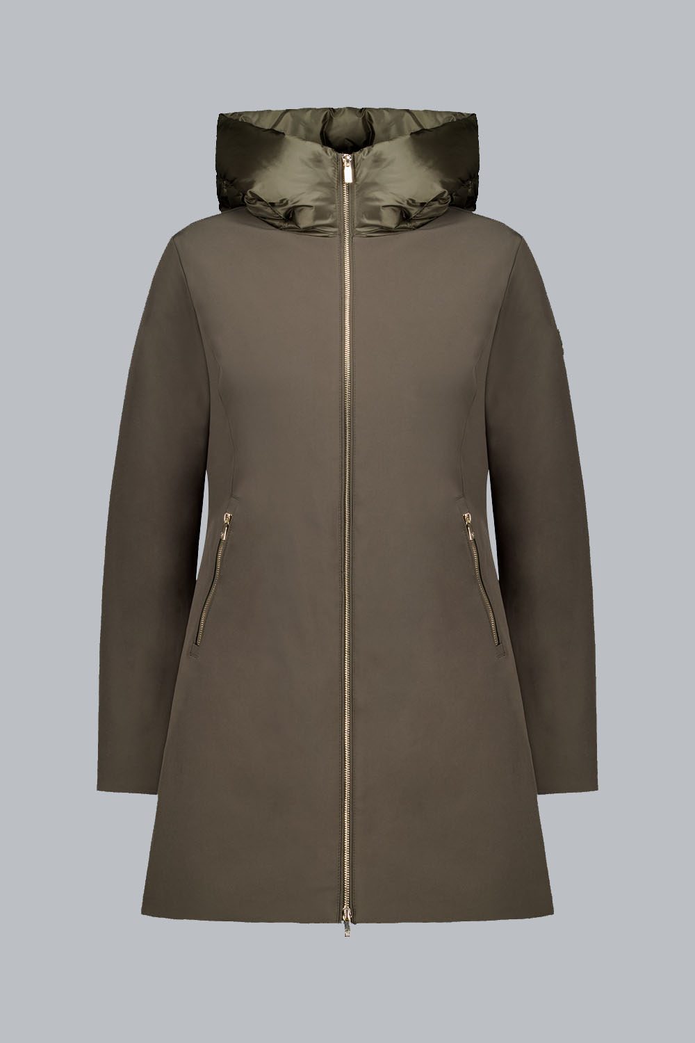 MIRE 2.2 – Giacca lunga verde in softshell con cappuccio