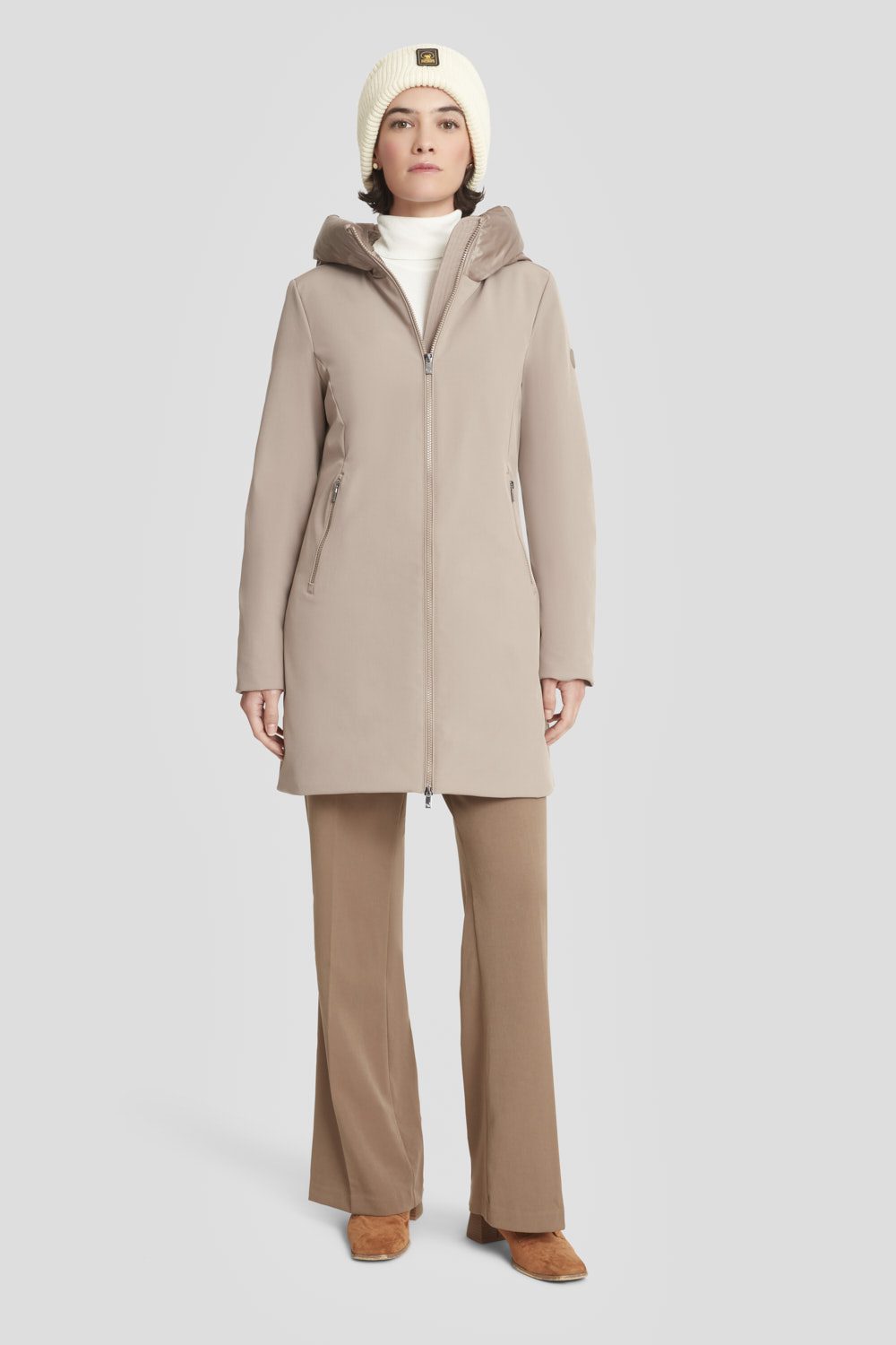 Giacca lunga beige imbottita in softshell