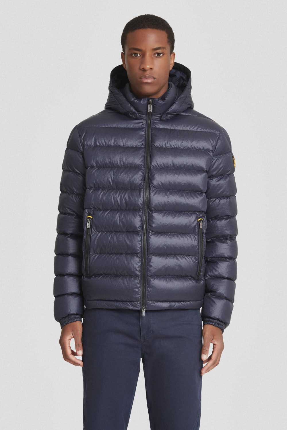 Piumino corto blu con cappuccio staccabile