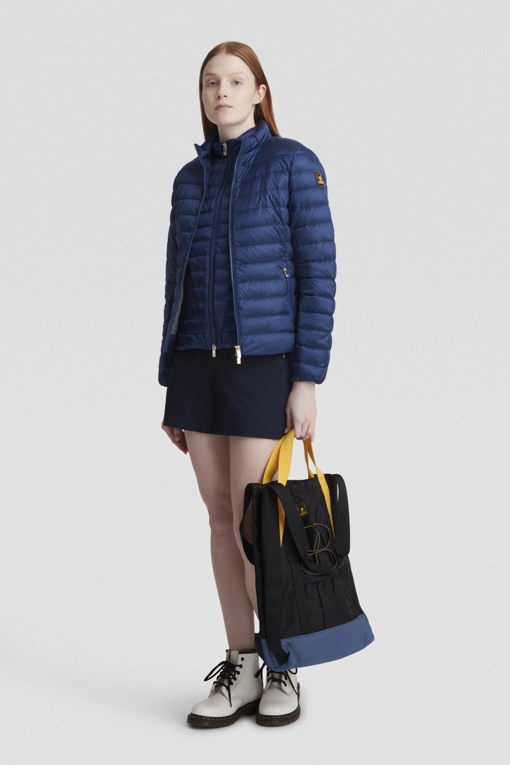 Smanicato leggero blu in vera piuma