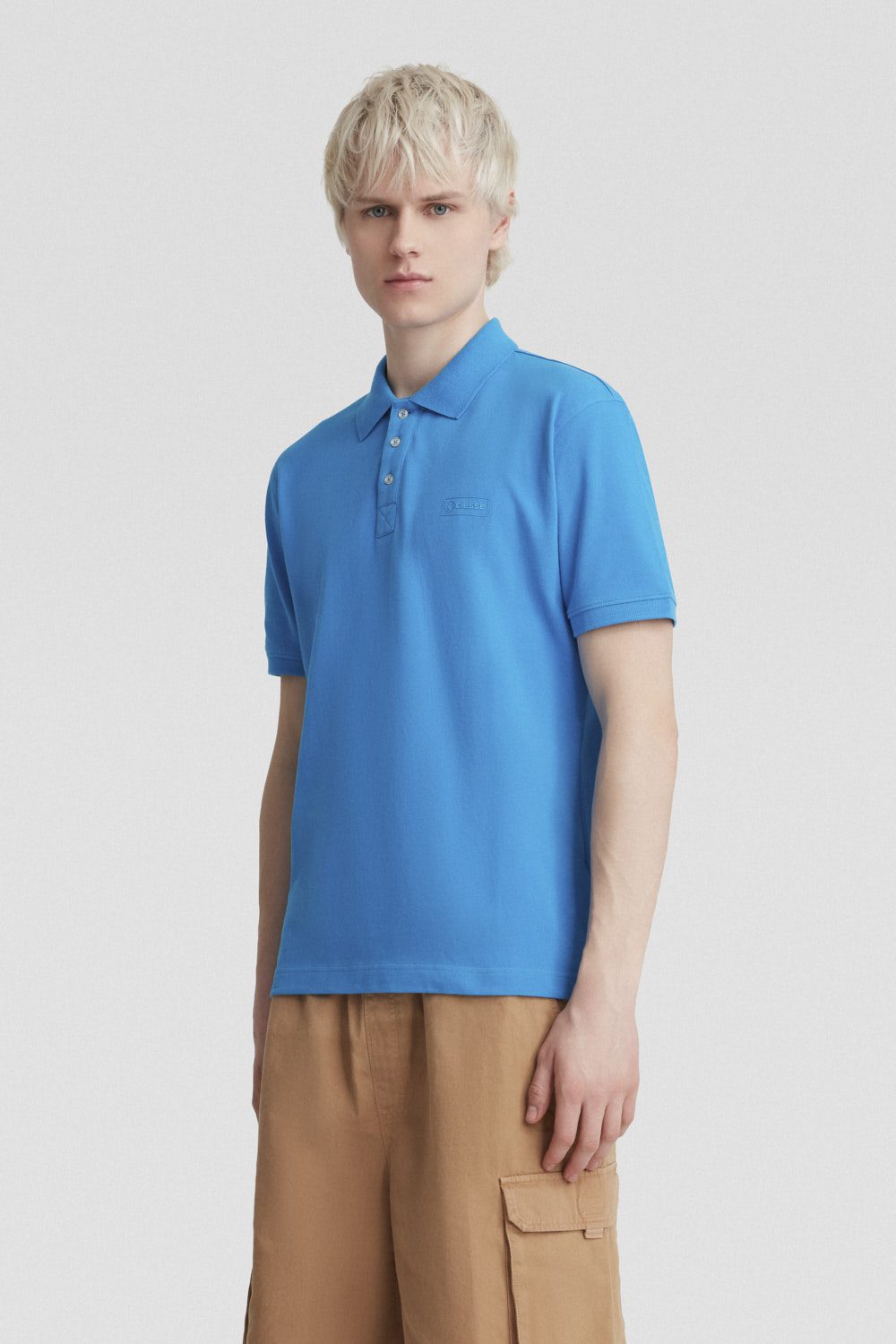Polo in jersey stretch blu acceso