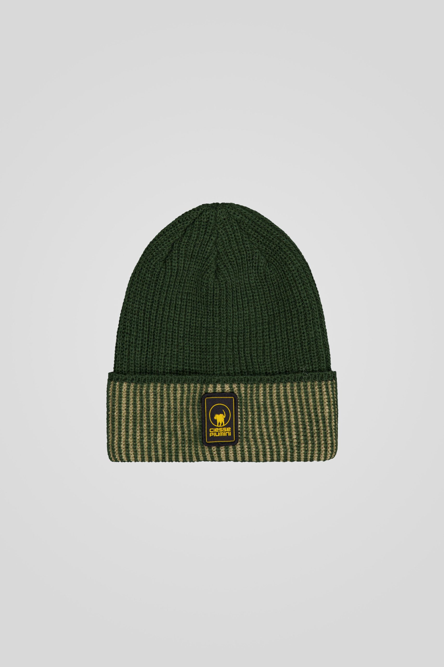 Berretto verde a coste bicolore unisex