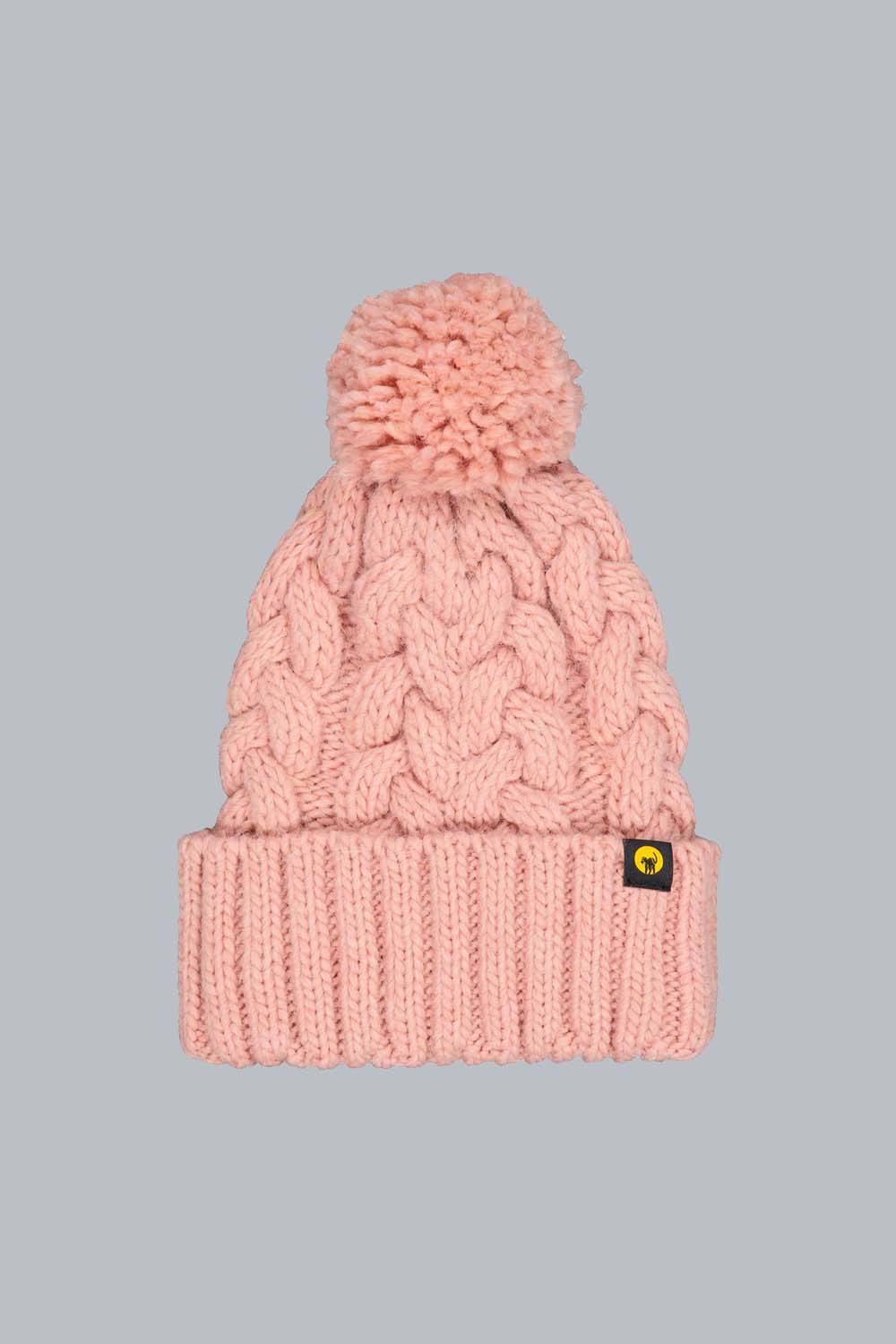 SCILLY - CAPPELLO IN MAGLIA A TRECCE ROSA CHIARO CON POMPON