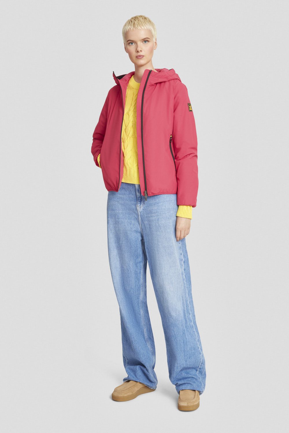 Giacca imbottita fucsia con cappuccio