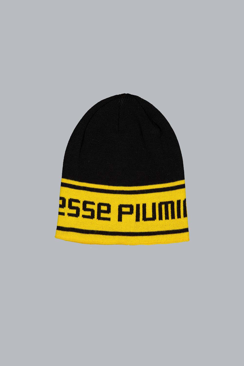 THONG – Cappello unisex in maglia nero e giallo con logo jacquard