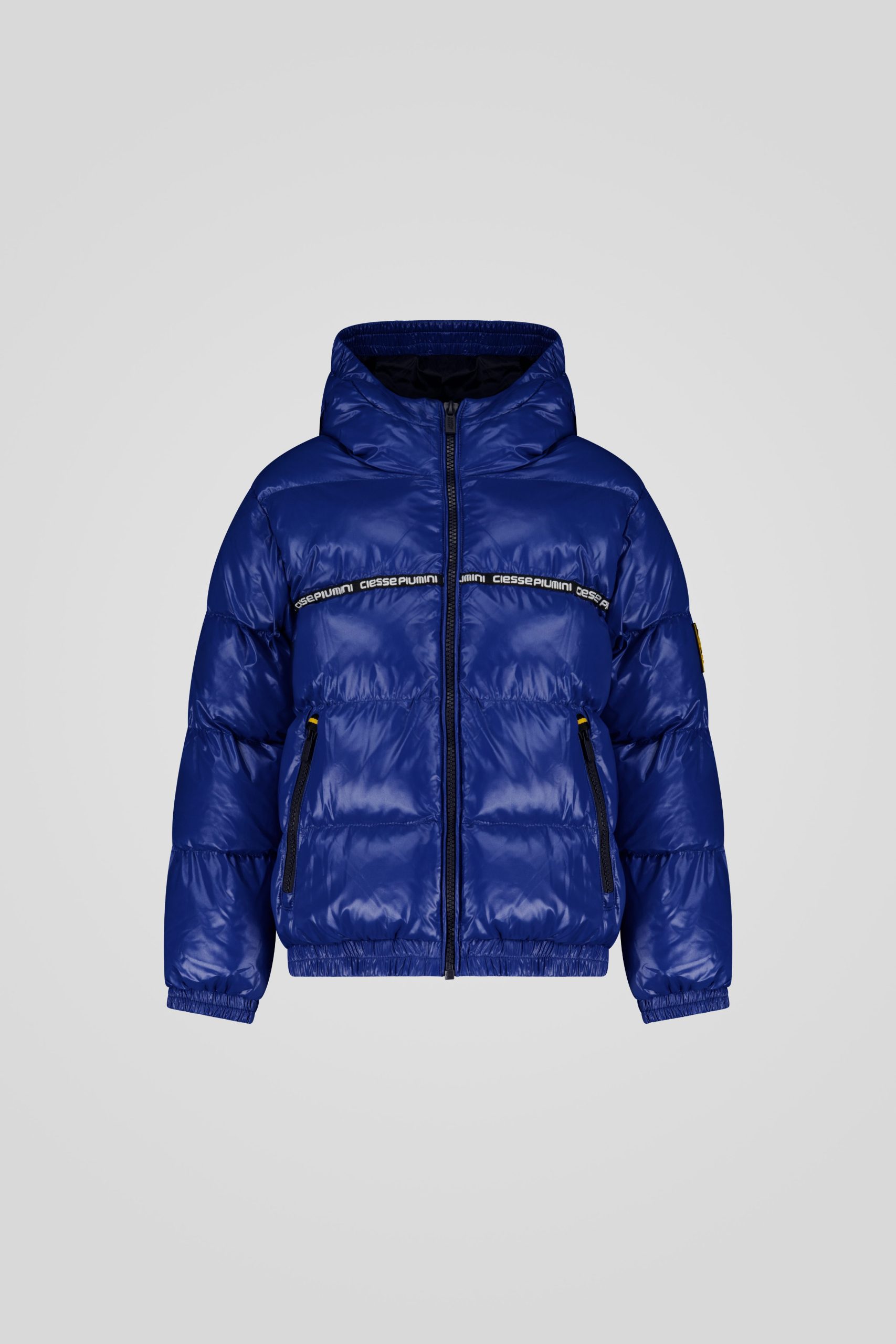 Piumino trapuntato blu con cappuccio unisex