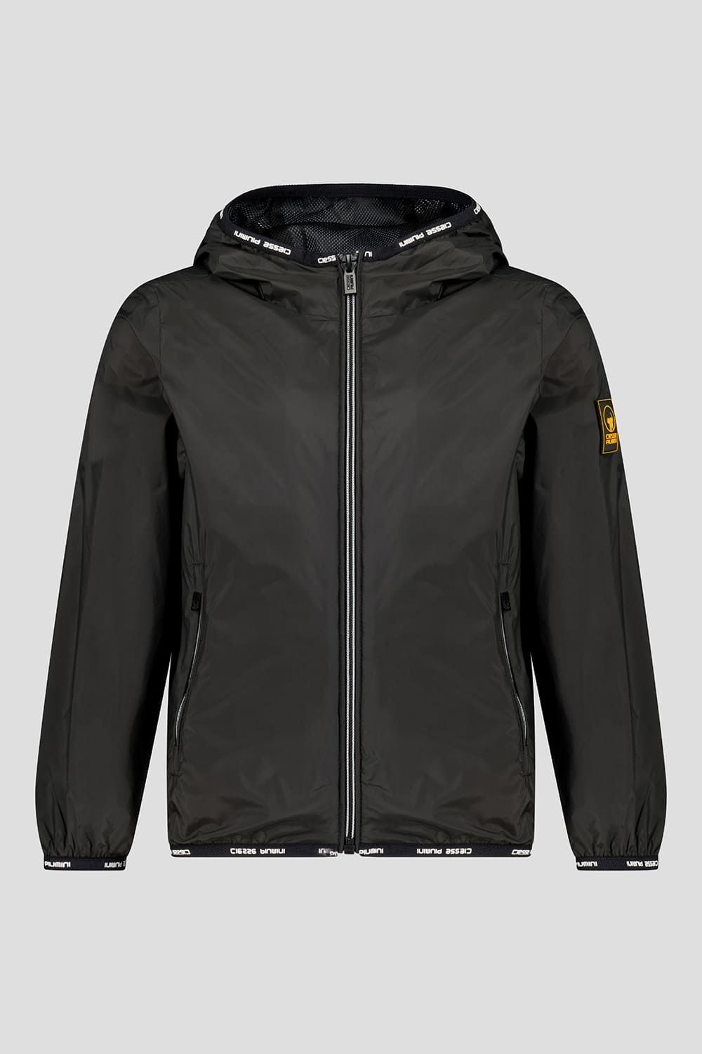 Giacca a vento nera unisex con cappuccio