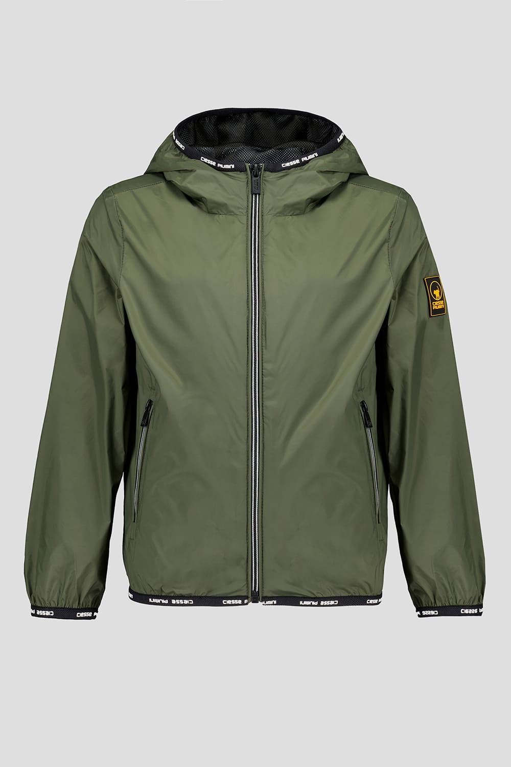 Giacca a vento verde unisex con cappuccio