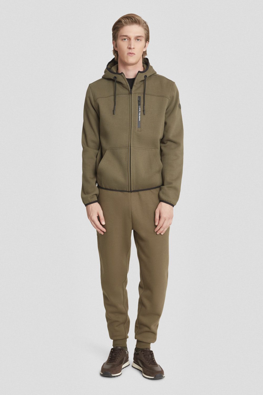 Felpa verde militare con cappuccio